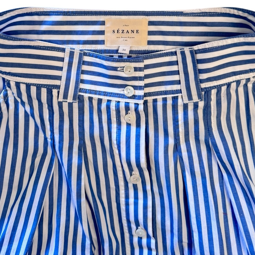 Sézane Clarine Flared Midi Skirt | Blue & White Striped| FR 34 / US 2 Twice Worn - Picture 5 of 9